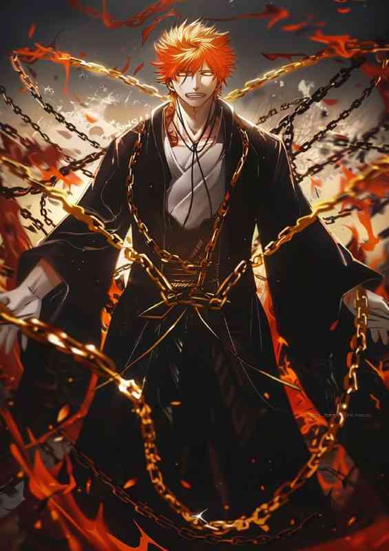 Bleach anime character holding chains both hands | Metal Poster