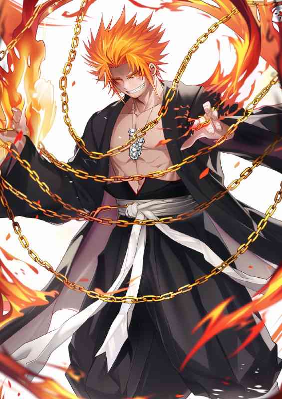 Bleach anime character holding gold chains