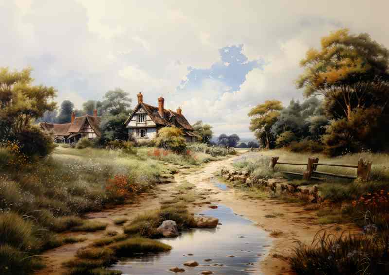 Riverside Harmony Old charming cottage scene