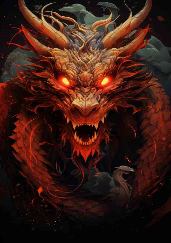 Dragon with red glowing eyes