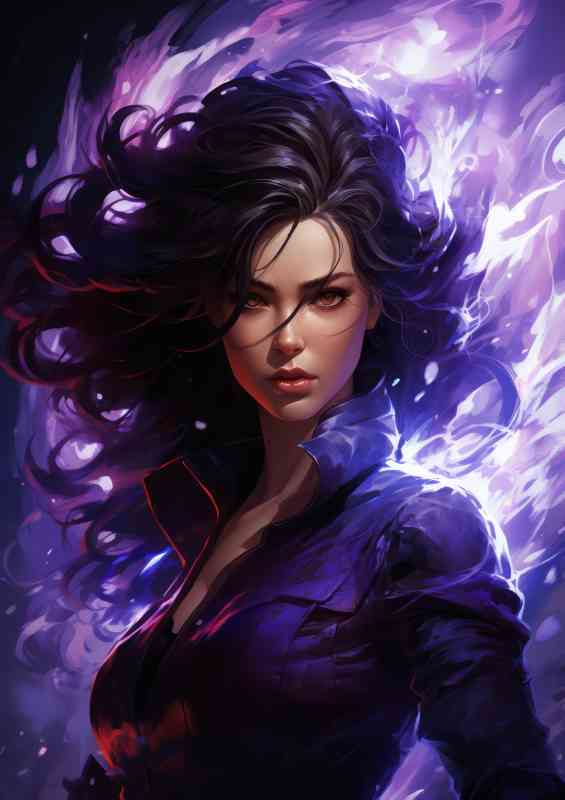 Female anime character in purple with dark hair