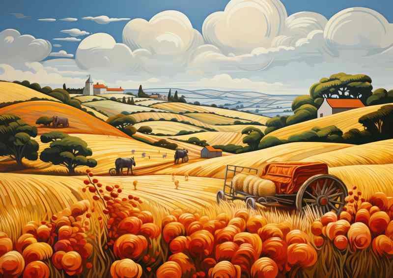Rural Tranquility Hay Bales Scenic Fields