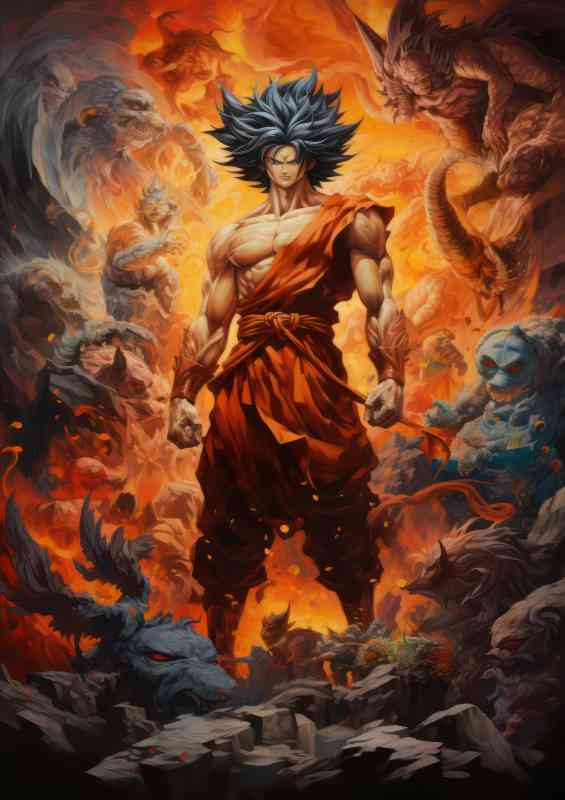 Goku surrounded by monsters poster