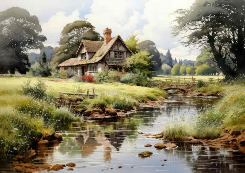Rustic Harmony River Winds Through Countrysid