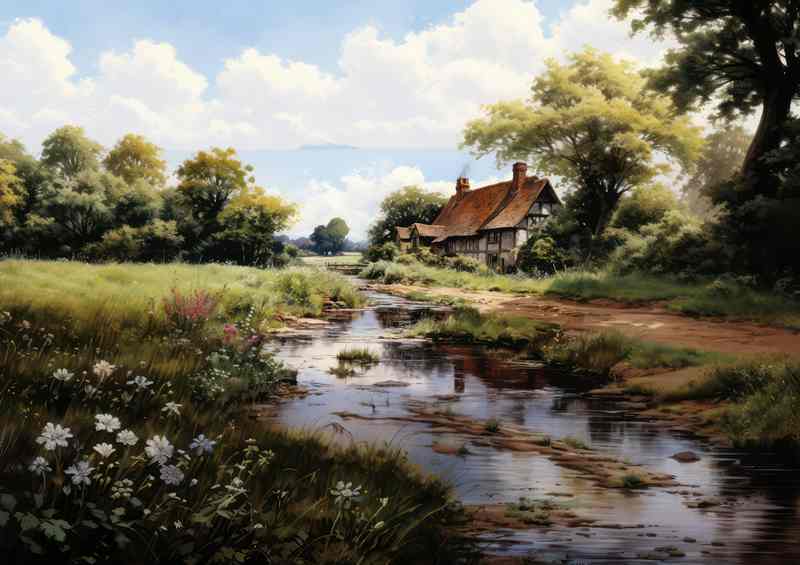 Rustic Riverside Beauty Old English Cottage