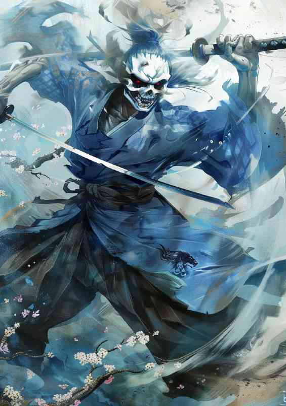 Kugust blue holding katana skull
