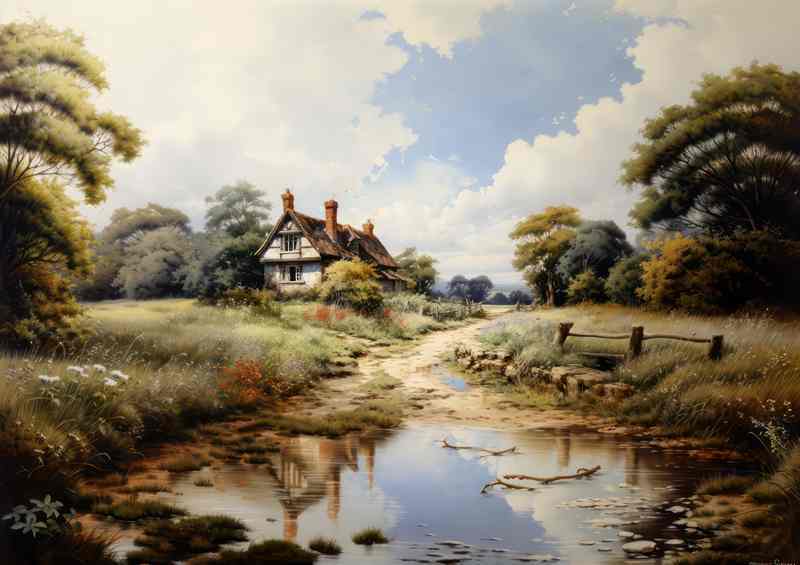 Serene Watercolours English Countryside Cottage scene