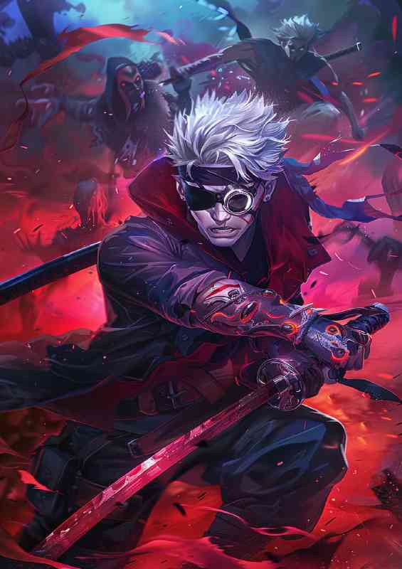 Muscular anime boy with silver hair anime art