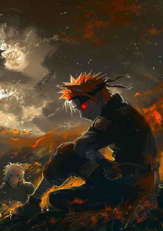 Naruto with his fox mask sitting on the ground | Metal Poster