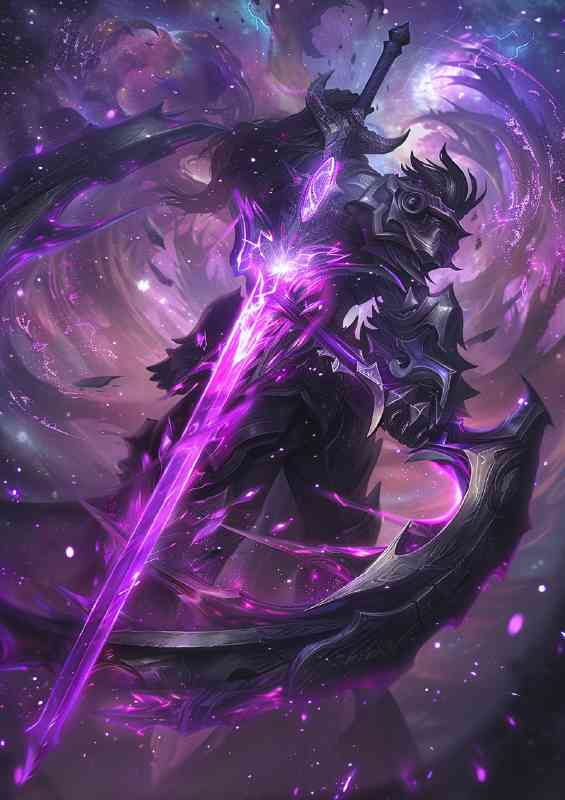 Powerful sword surrounded by dark purple energy