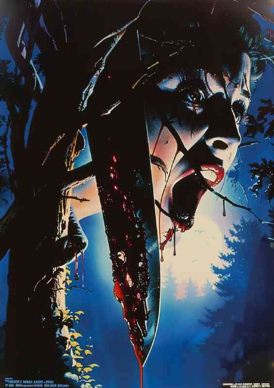 1980s horror movie poster big blade woman screaming