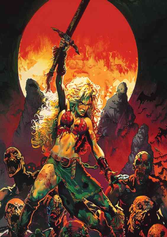 80s blond girl fighting zombies