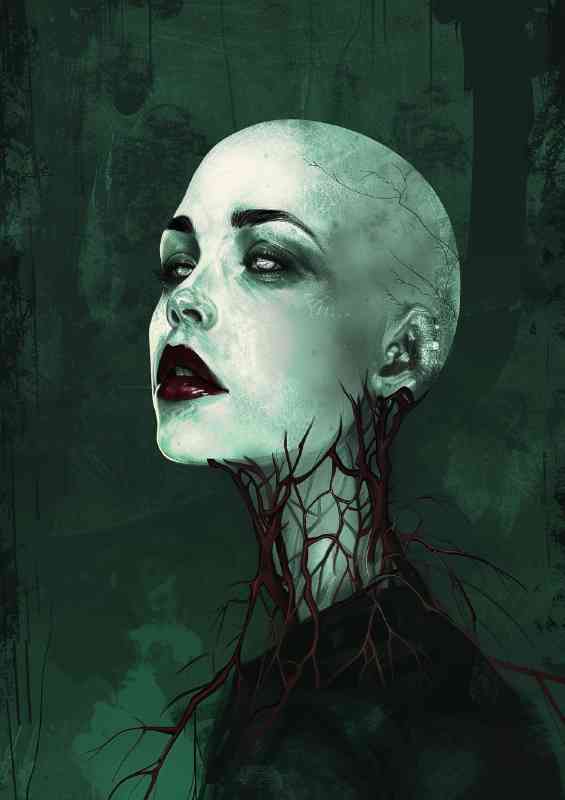 An eerie woman with pale skin