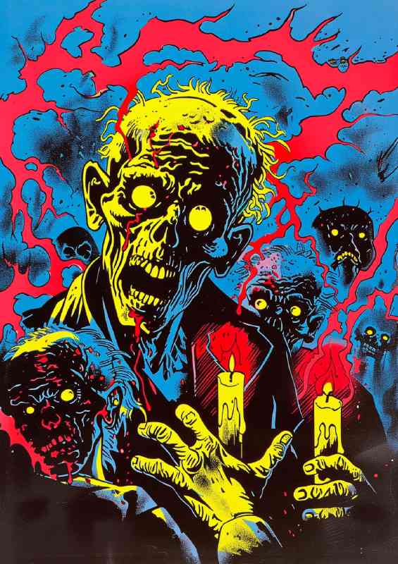Colorful psychedelic poster zombie