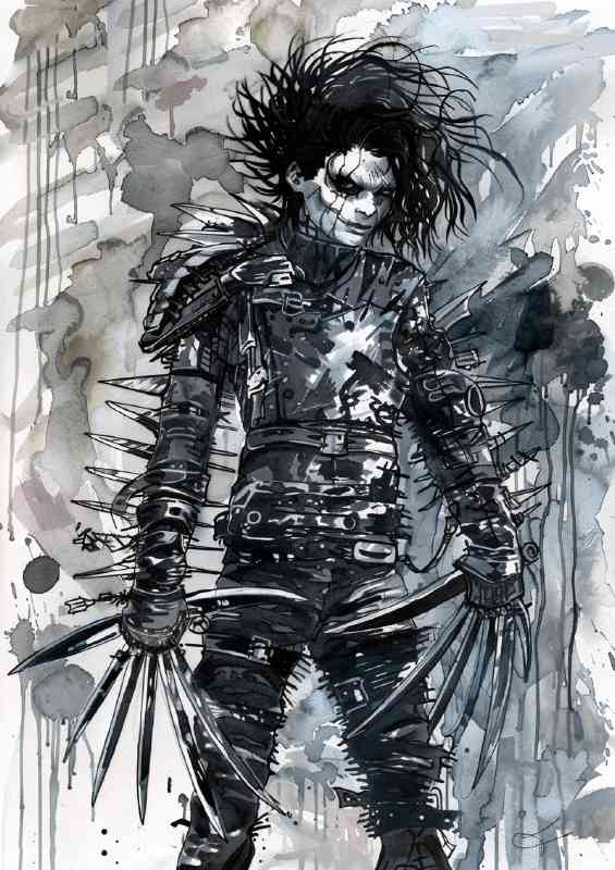 Edward Scissorhands as an edgy inked painting style | Metal Poster