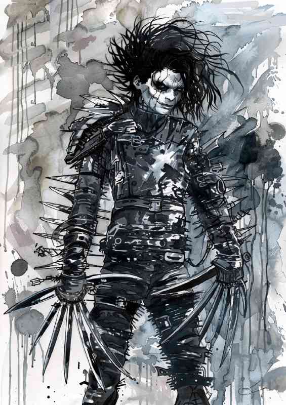 Edward Scissorhands as an edgy inked painting style