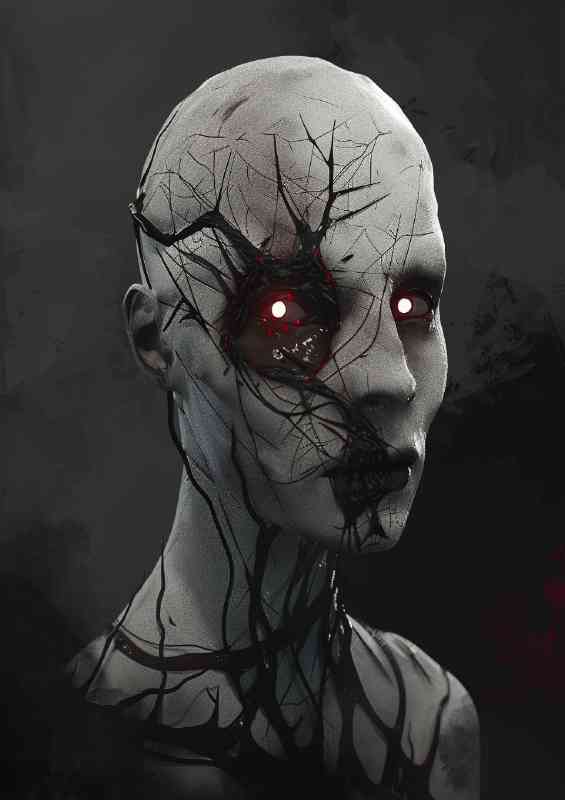 Eerie pale ghost with glowing eyes