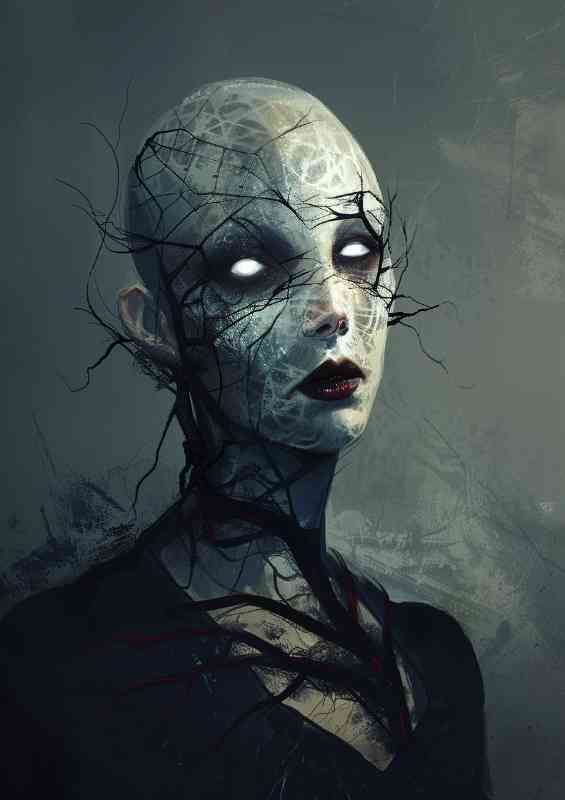 Eerie pale ghost woman with glowing eyes