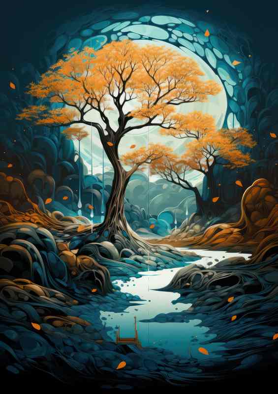 Tree by the river with lovely yellow leafs