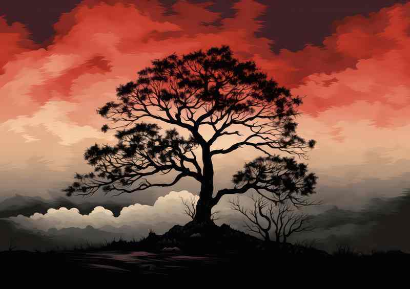 A Silhouette tree blowing the the winds