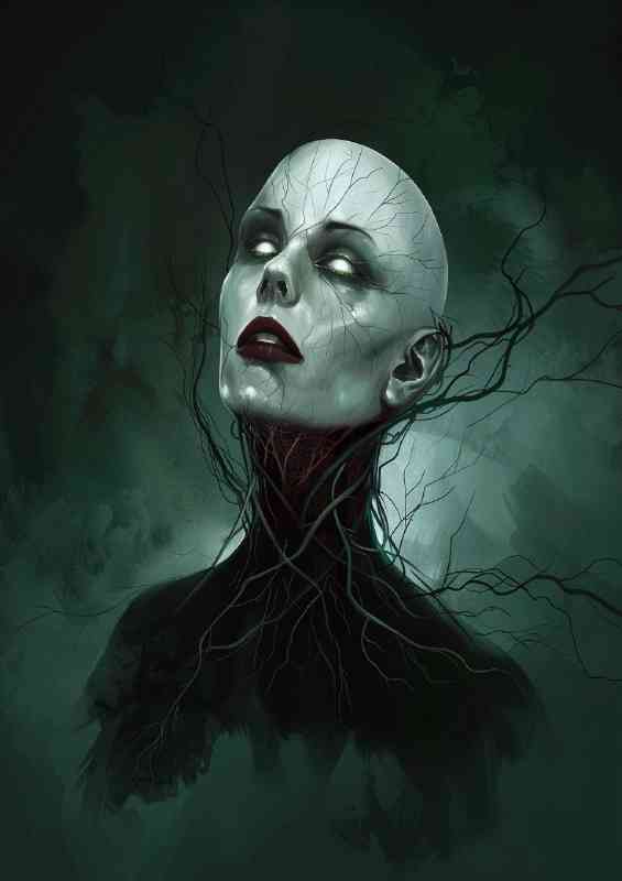Horror eerie woman white eyes
