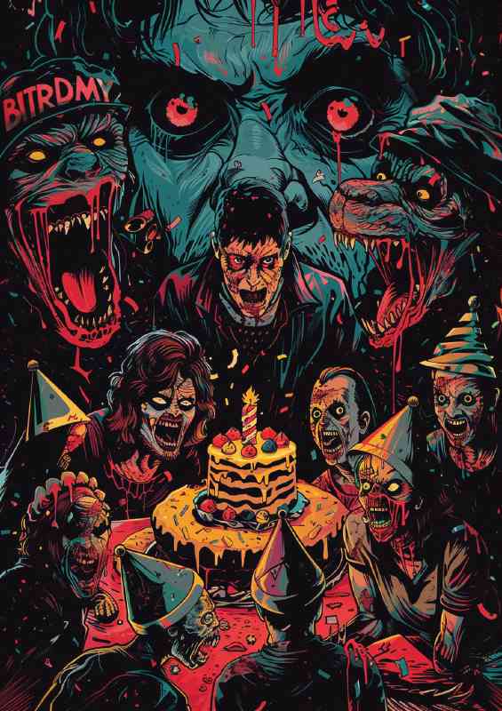 Horror movie poster with scary eyes in the background