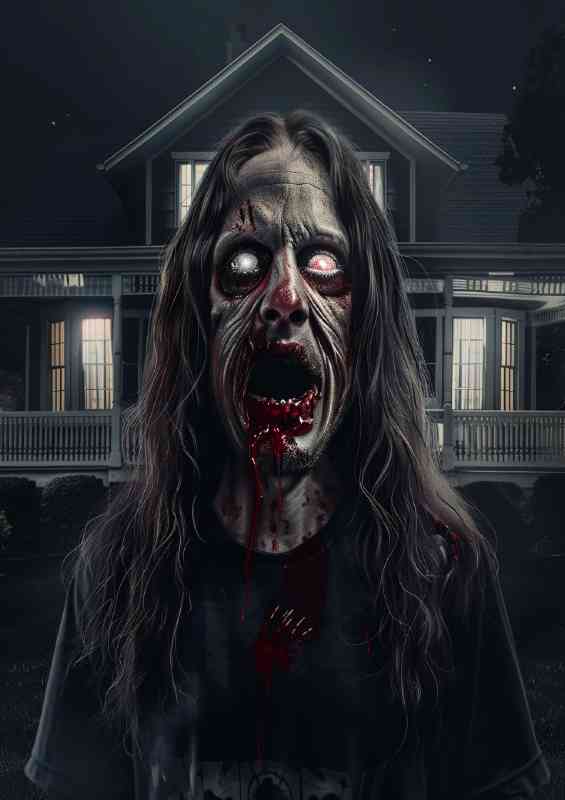 Horror movie poster zombie with white eyes