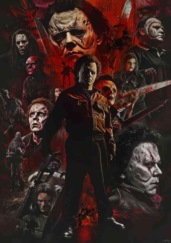 Iconic horror movie characters with blades