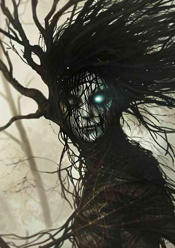 Monster man with black hair and white skin