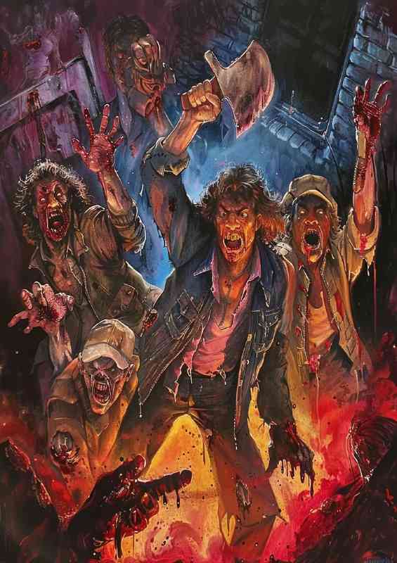 Movie poster horror fire and axes