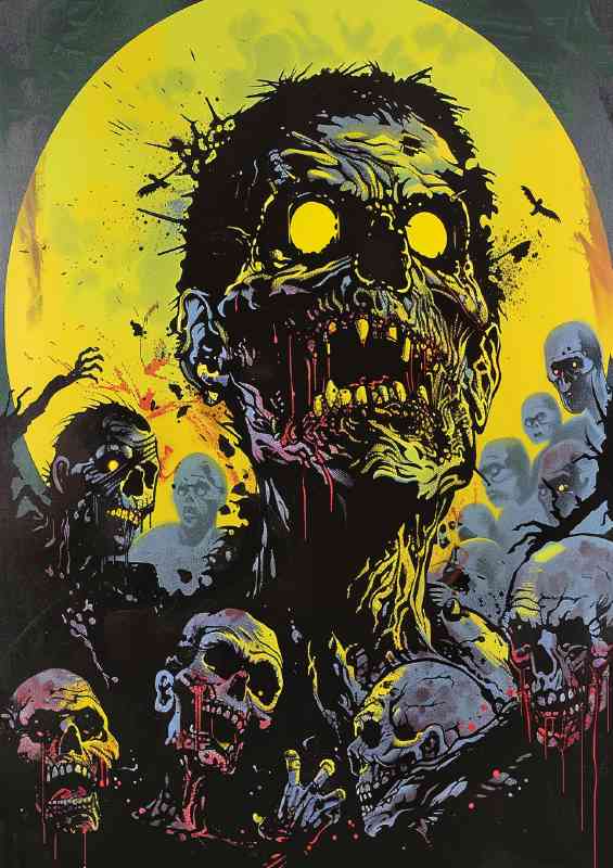 Movie poster zombies full yellow moon