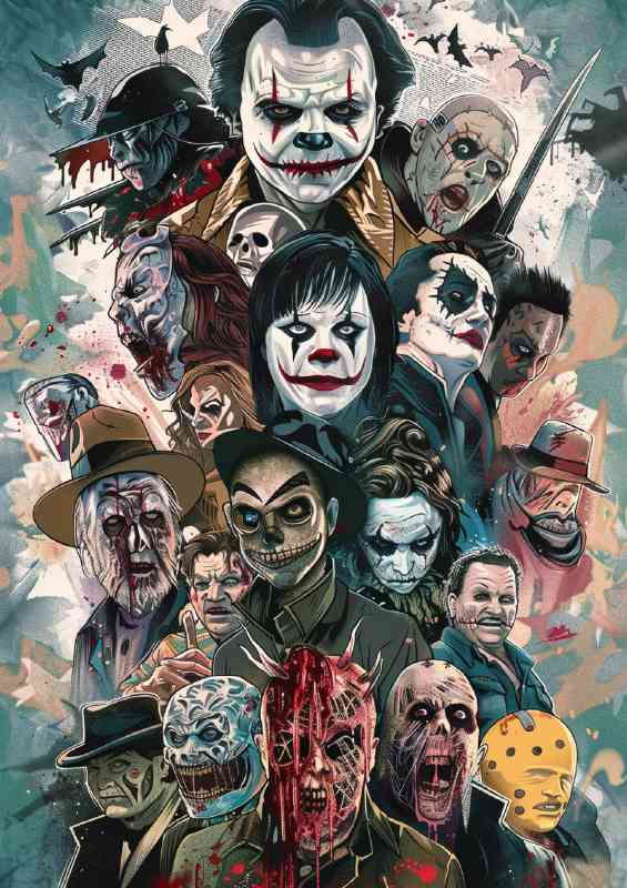 Poster of horror characters in an airbrushed graffiti style