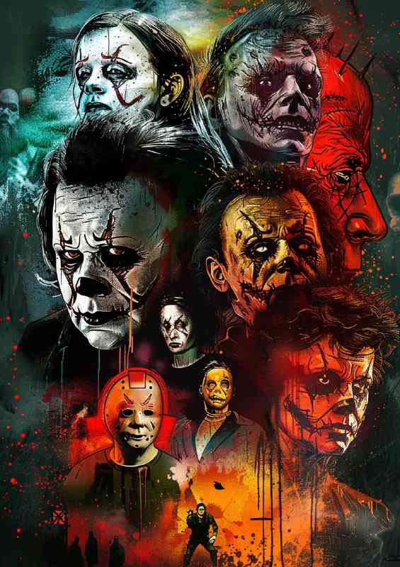 Poster of horror movie characters in an airbrushed