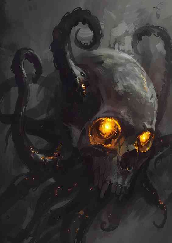 Skull with glowing yellow eyes