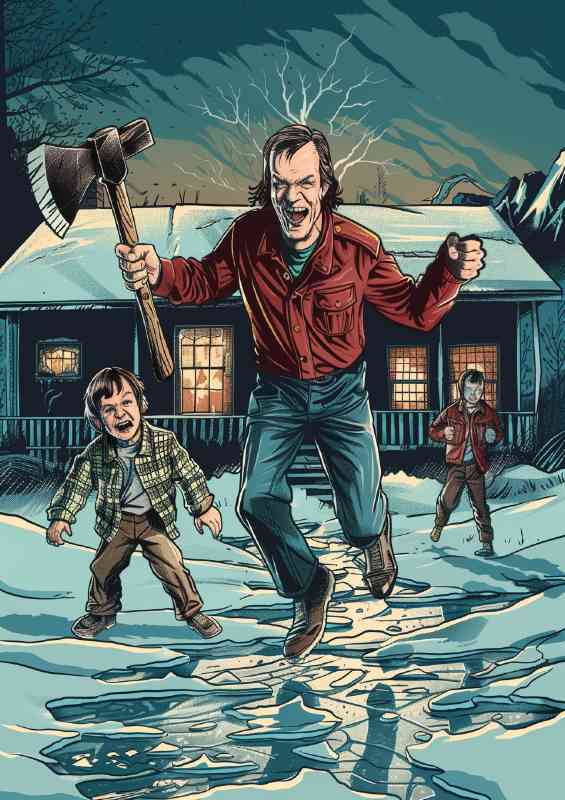 The Shining movie poster depicts Jack holding a axe