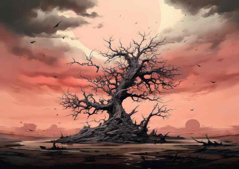 Lonely tree with all its leaves blown off