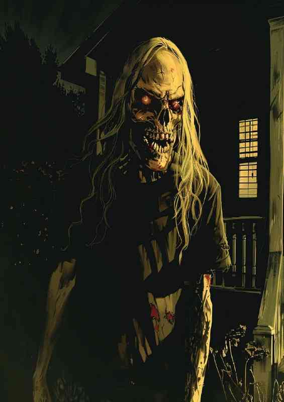 Zombie man with long hair and red eyes