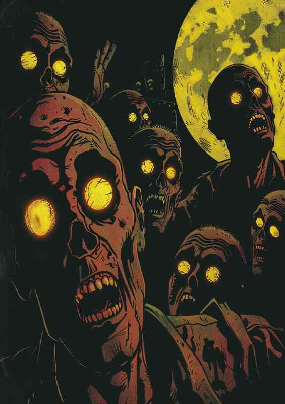 comic style zombies yellow eyes