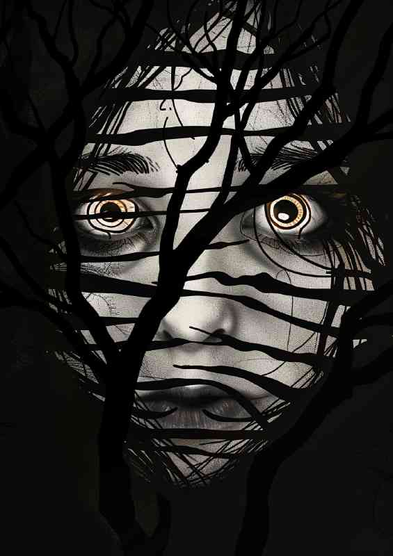 face scared behind the trees