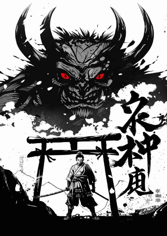 Black_and_white_Japanese_style_samurai_standing_in_fr_97963254-dae0-4e7e-ac2d-932fbcec00e7 | Metal Poster