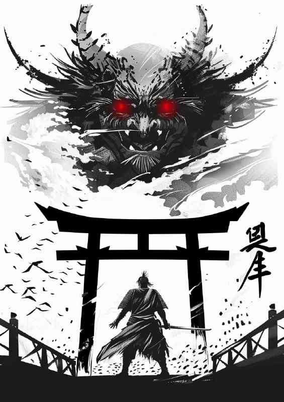 Black_and_white_Japanese_style_samurai_standing_in_fr_e253b85c-ae97-4547-84a9-dad8a0a4f196 | Metal Poster