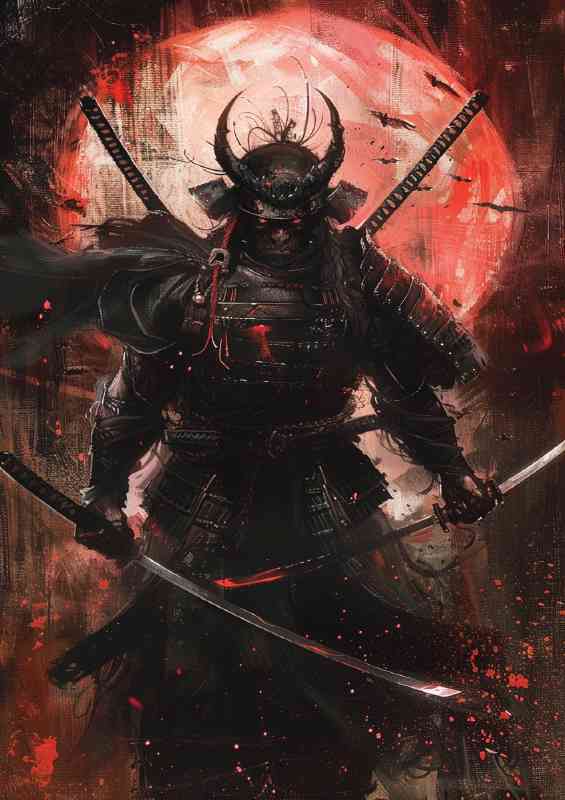 Demon Samurai holding two katanas with its hands art | Metal Poster