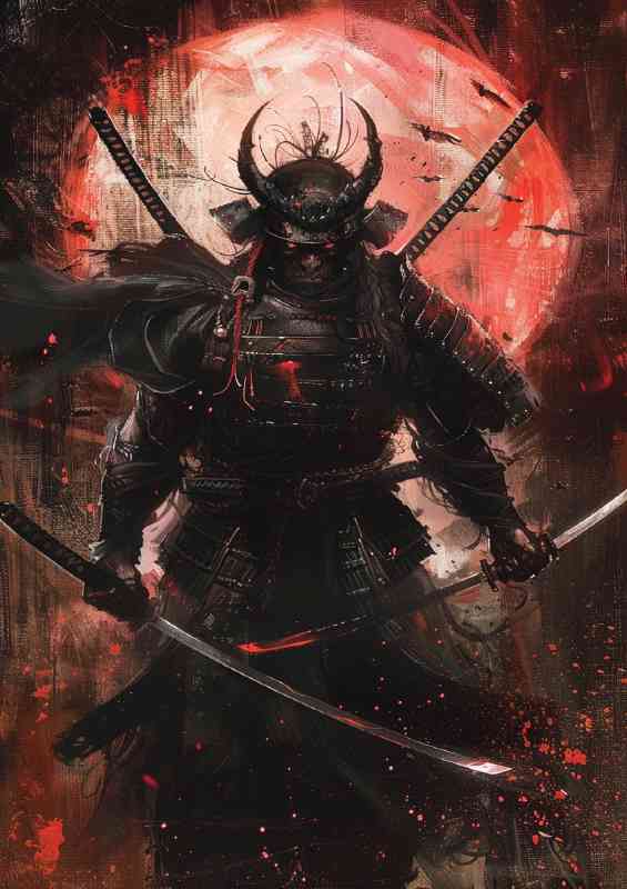 Demon Samurai holding two katanas with its hands art