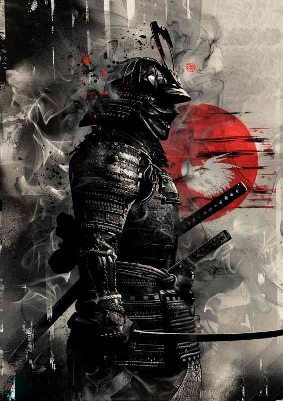 Japanese Samurai in armour with katana poster