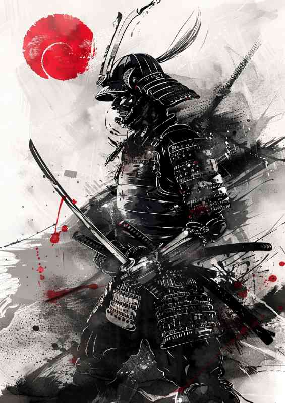 Japanese samurai in armour with katana poster art