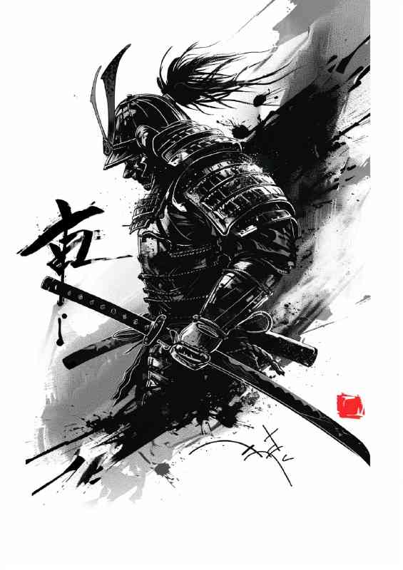Samurai warrior with sword and armor poster art