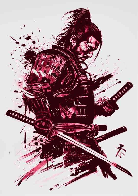 Samurai warrior with sword and armor red art