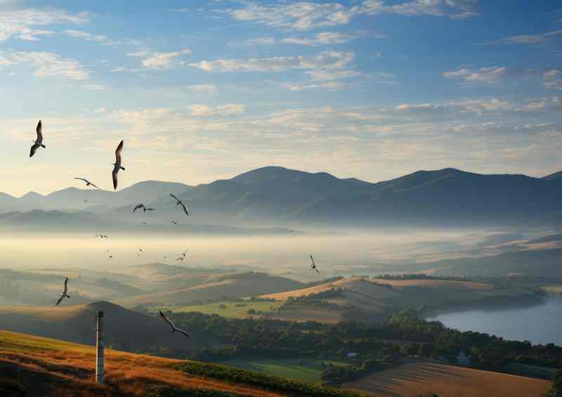 Enchanting View of Misty Morning Vineyards