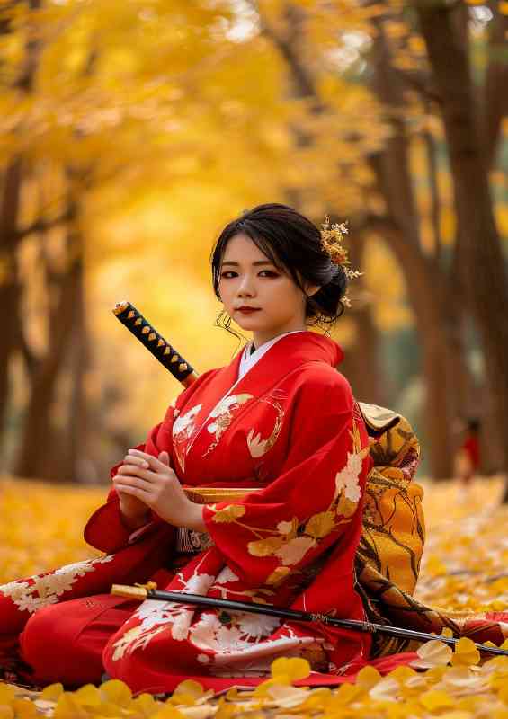 beautiful_Japanese_woman_in_red_kimono_sitting_on_the_16e6994e-fde5-4366-a5f2-bc71087d6266 | Metal Poster