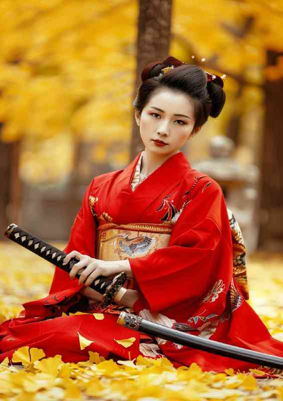 beautiful_Japanese_woman_in_red_kimono_sitting_on_the_4f0df853-fa20-496c-8216-a41a84255be2 | Metal Poster
